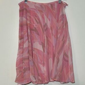 Pink Abstract Patterned Pleated Women's Skirt